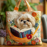Borsa in Tessuto Trapuntato – Shih Tzu con Libri e Fiori