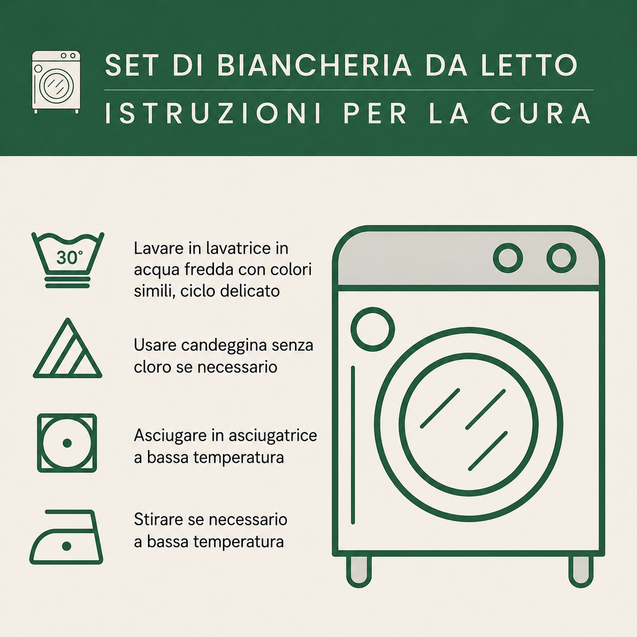 Istruzioni per la cura - Set di biancheria da letto