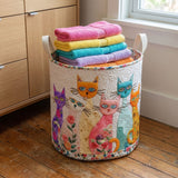 Cheerful Cat Patch Laundry Basket