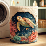 Coral Turtle Laundry Basket