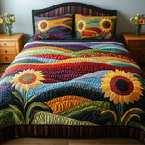 Juego de cama acolchado de 3 piezas - Campo de Girasoles