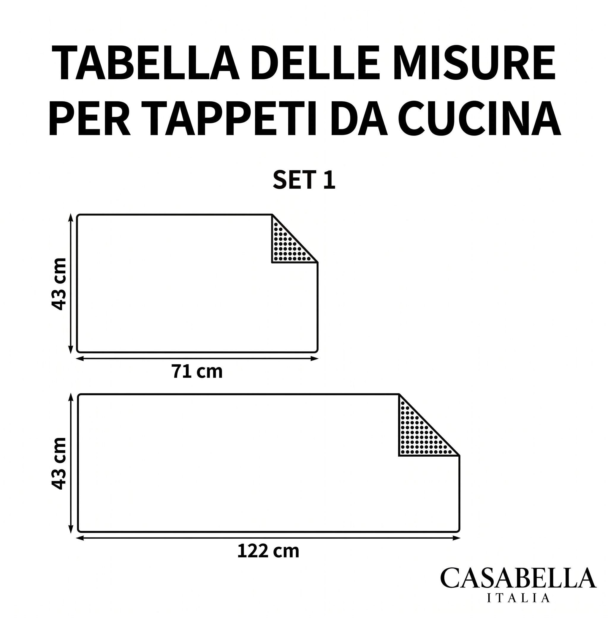Guida alle taglie del tappeto da cucina - Set 1 - CasaBella Italia