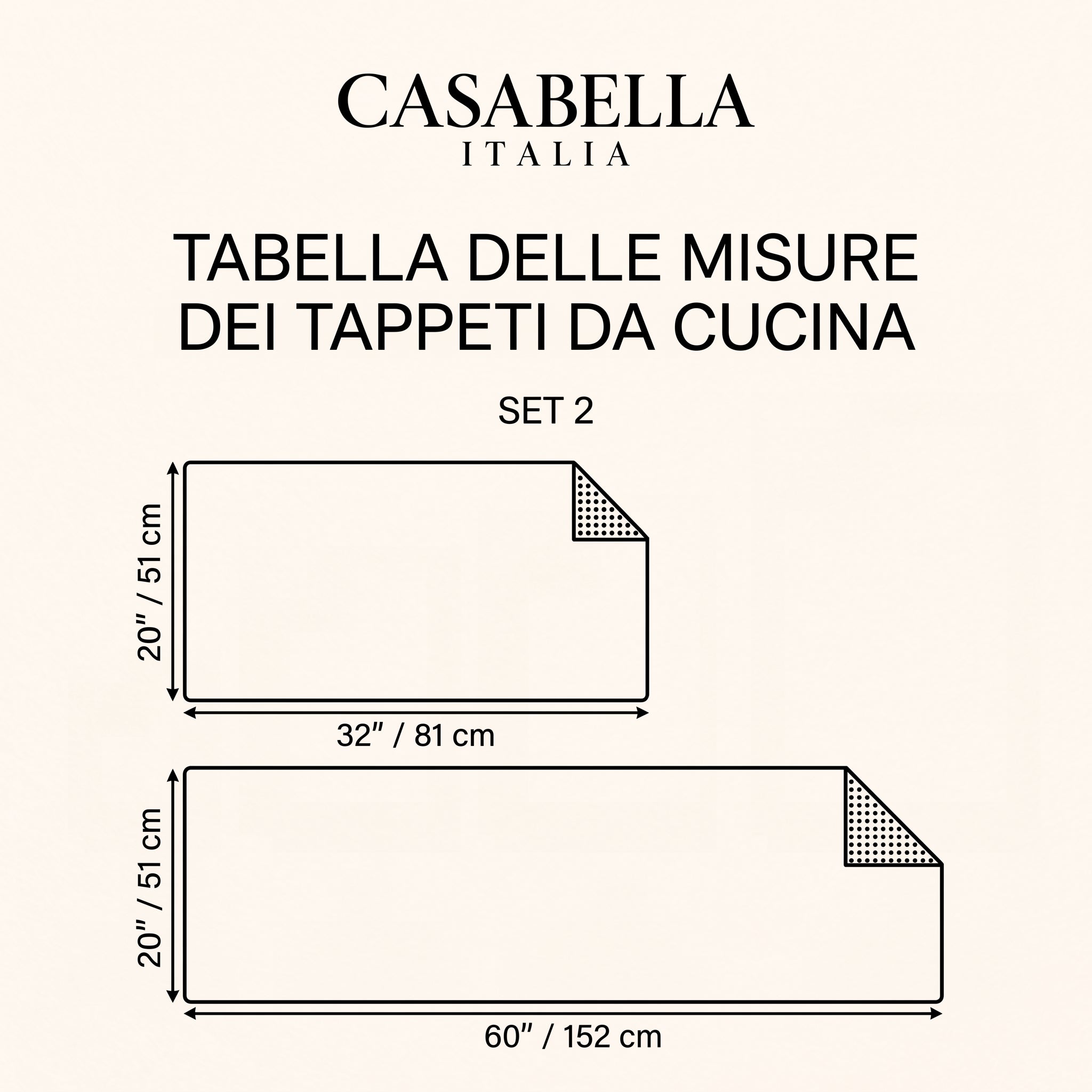 Guida alle taglie del tappeto da cucina - Set 2 - CasaBella Italia