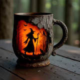 Tazza 3D fatta a mano – Design di strega e gatto