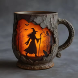 Tazza 3D fatta a mano – Design di strega e gatto