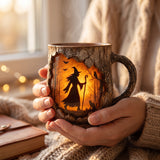 Tazza 3D fatta a mano – Design di strega e gatto