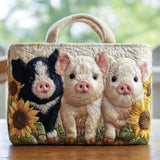 Borsa di Tela Trapuntata Ciondolo Maialino tra i Girasoli