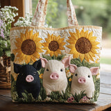 Borsa in Tessuto con Girasoli e Maialini