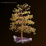 Simbiosi - Albero della Vita in Peridoto con Geode di Ametista