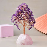 Joie de Vivre – Albero della Vita in Amatista con Base in Quarzo Rosa