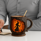 Tazza 3D fatta a mano – Design di strega e gatto