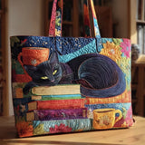 Borsa Artigianale “Gatto Nero con Libri e Tazze”