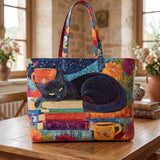 Borsa Artigianale “Gatto Nero con Libri e Tazze”