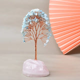 Joie de Vivre – Albero della Vita in Acquamarina e Base in Quarzo Rosa