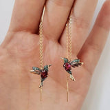 Orecchini a forma di colibrì in smalto e zirconia