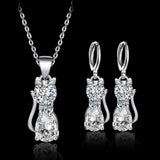 Set di collana e orecchini – Gatti felici in argento con zirconia lucida