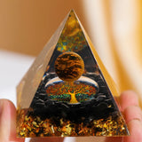 Stabilità - Piramide Orgonite Albero della Vita in Occhio di Tigre e Obsidiana