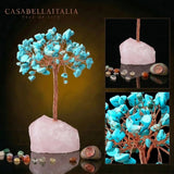 Joie de Vivre – Albero della Vita in Turchese e Base in Quarzo Rosa