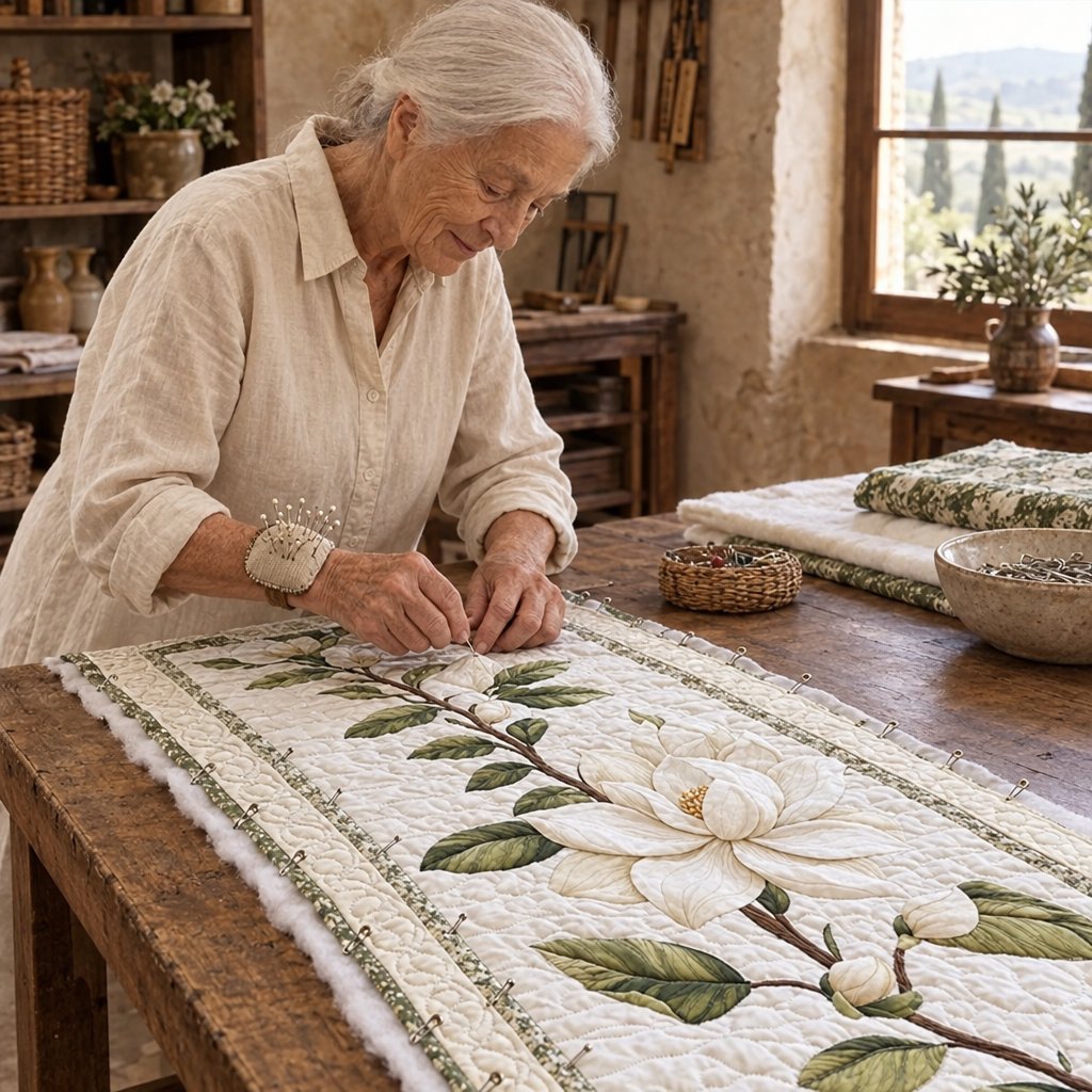 Artigiana appunta gli strati del runner Fiore di Magnolia Rustica