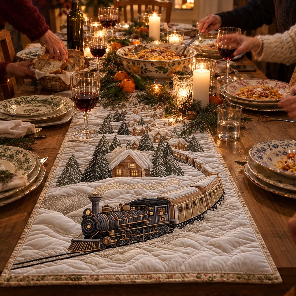 Tovaglia Gelata su una tavola apparecchiata per la cena di famiglia delle feste