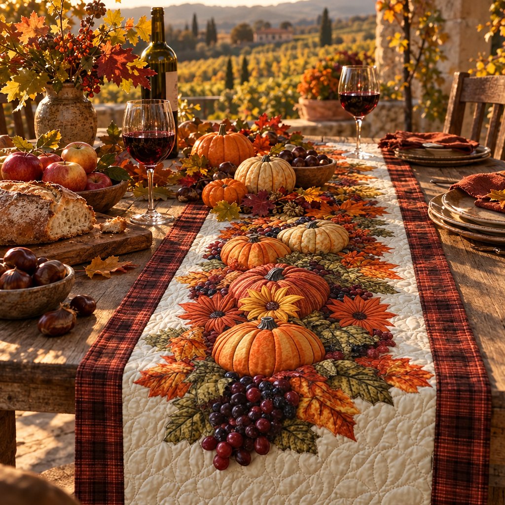 Tovaglia Sfilata di Zucche su una terrazza autunnale