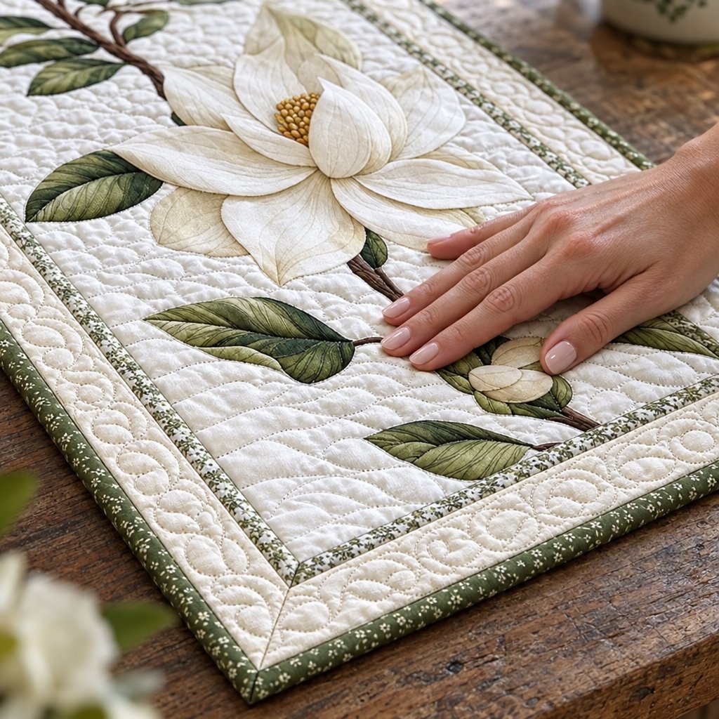 Dettaglio dell'angolo del runner Fiore di Magnolia Rustica