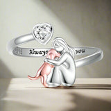Anello per cane in argento sterling e zirconia bianca – Anello regolabile